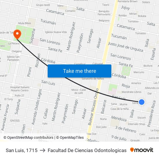 San Luis, 1715 to Facultad De Ciencias Odontologicas map