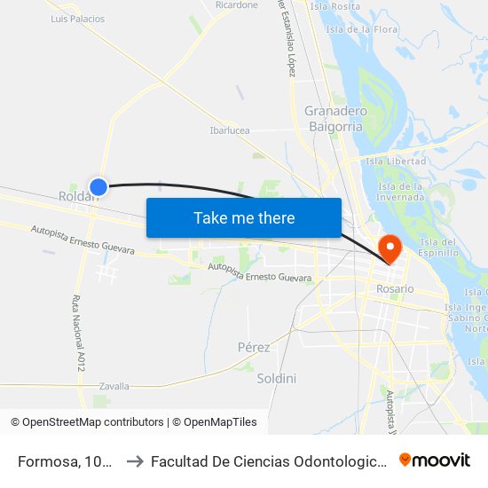 Formosa, 1087 to Facultad De Ciencias Odontologicas map
