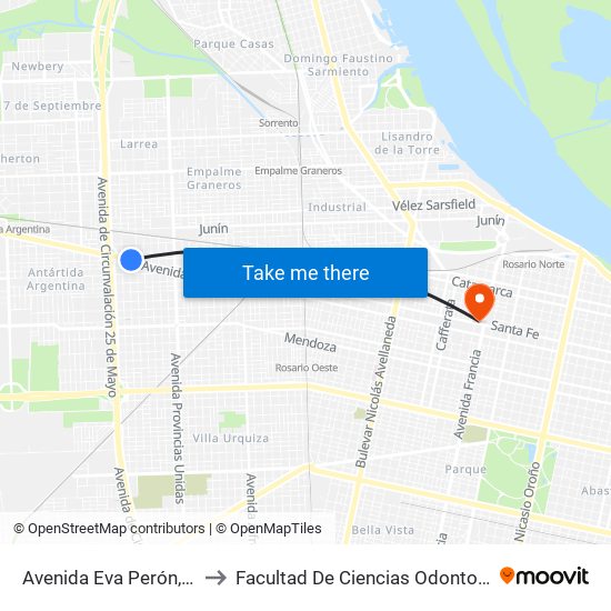 Avenida Eva Perón, 7286 to Facultad De Ciencias Odontologicas map