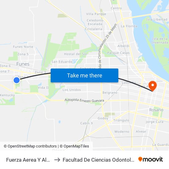 Fuerza Aerea Y Alberdi to Facultad De Ciencias Odontologicas map