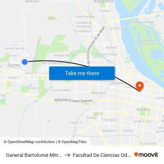 General Bartolomé Mitre Y Urquiza to Facultad De Ciencias Odontologicas map