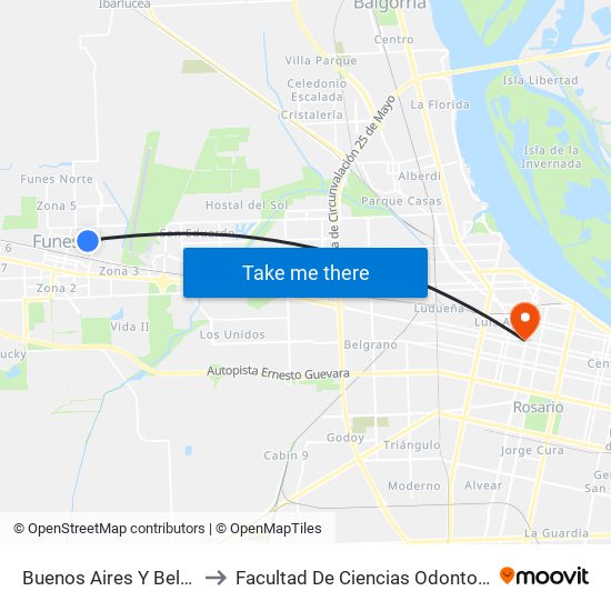 Buenos Aires Y Belgrano to Facultad De Ciencias Odontologicas map