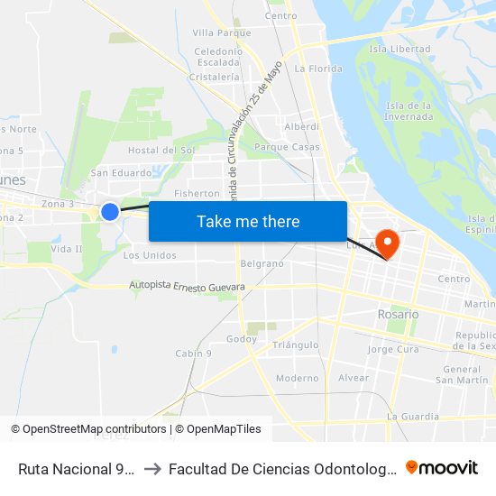 Ruta Nacional 9 18 to Facultad De Ciencias Odontologicas map