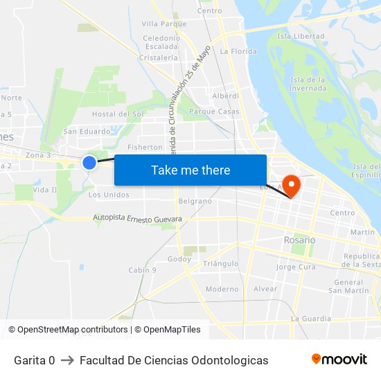 Garita 0 to Facultad De Ciencias Odontologicas map