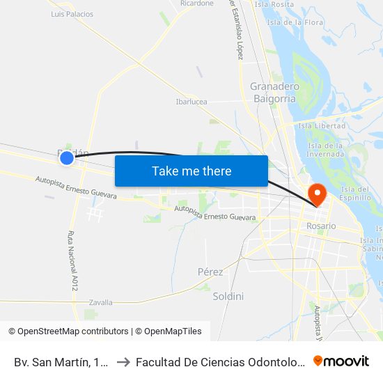 Bv. San Martín, 1104 to Facultad De Ciencias Odontologicas map