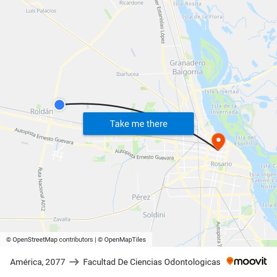 América, 2077 to Facultad De Ciencias Odontologicas map