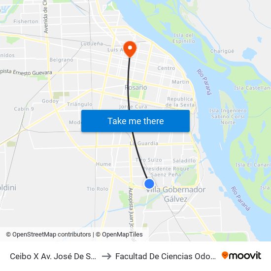 Ceibo X Av. José De San Martín to Facultad De Ciencias Odontologicas map
