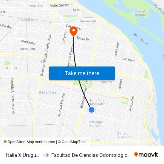 Italia X Uruguay to Facultad De Ciencias Odontologicas map