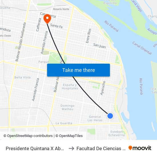 Presidente Quintana X Abanderado Grandoli to Facultad De Ciencias Odontologicas map