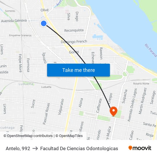 Antelo, 992 to Facultad De Ciencias Odontologicas map