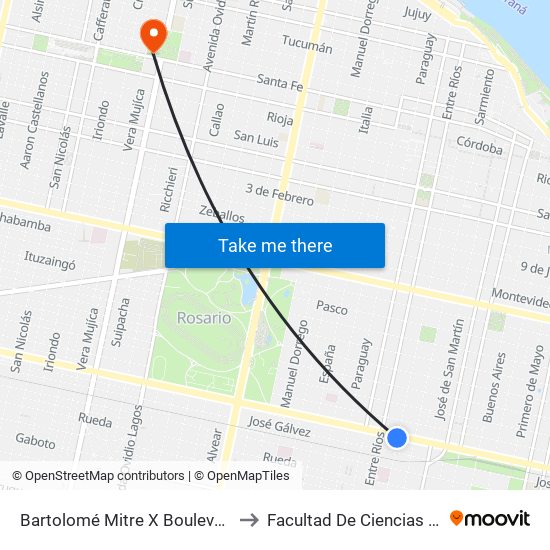 Bartolomé Mitre X Boulevard 27 De Febrero to Facultad De Ciencias Odontologicas map