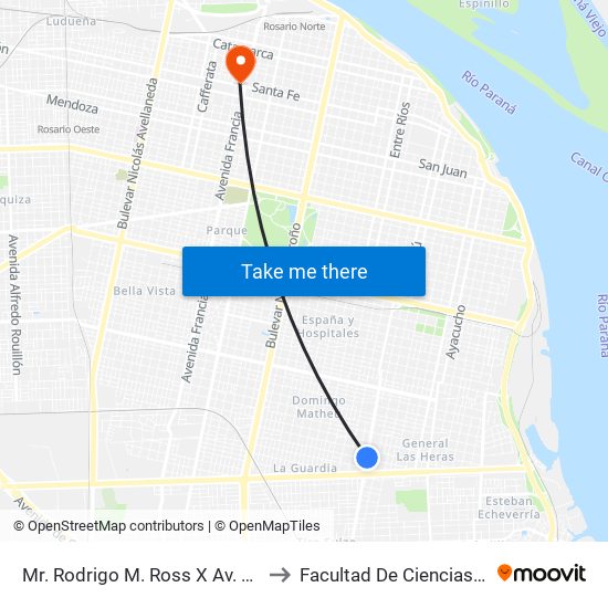 Mr. Rodrigo M. Ross X Av. José De San Martín to Facultad De Ciencias Odontologicas map