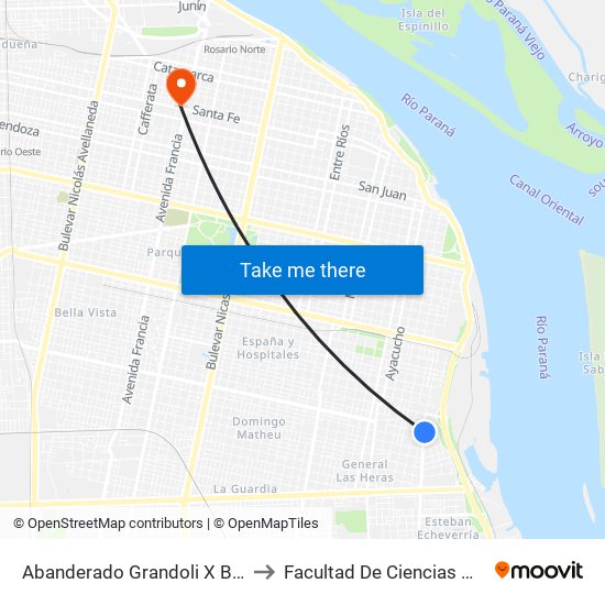 Abanderado Grandoli X Boulevard Seguí to Facultad De Ciencias Odontologicas map