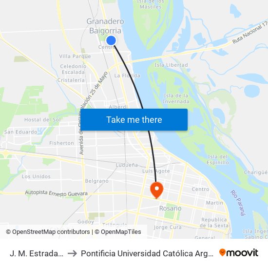 J. M. Estrada X Ruta 11 to Pontificia Universidad Católica Argentina Campus Rosario map