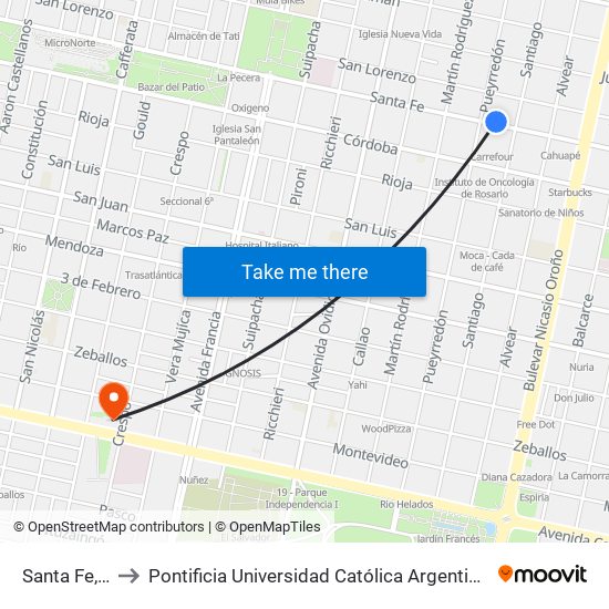 Santa Fe, 2470 to Pontificia Universidad Católica Argentina Campus Rosario map