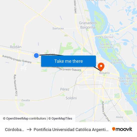 Córdoba, 4647 to Pontificia Universidad Católica Argentina Campus Rosario map