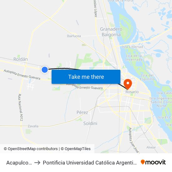 Acapulco, 5210 to Pontificia Universidad Católica Argentina Campus Rosario map