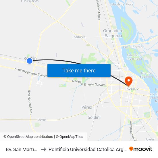 Bv. San Martín Y Urquiza to Pontificia Universidad Católica Argentina Campus Rosario map