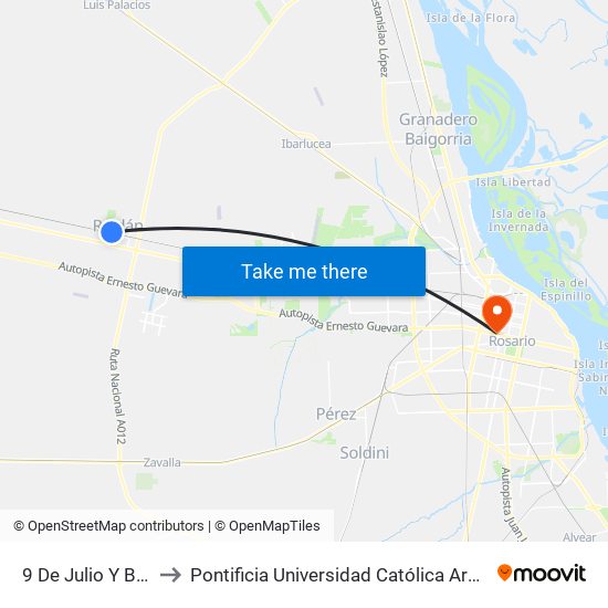 9 De Julio Y Bv. Pellegrini to Pontificia Universidad Católica Argentina Campus Rosario map