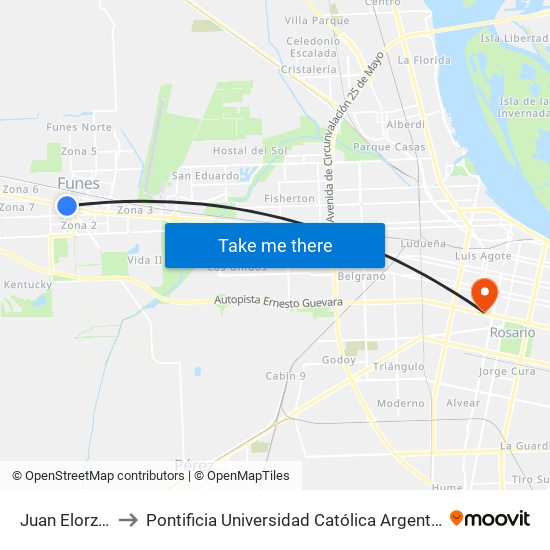 Juan Elorza, 2091 to Pontificia Universidad Católica Argentina Campus Rosario map