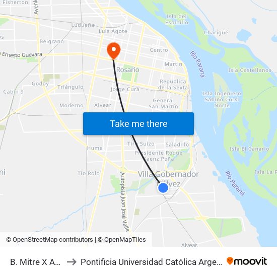 B. Mitre X Av. Filippini to Pontificia Universidad Católica Argentina Campus Rosario map