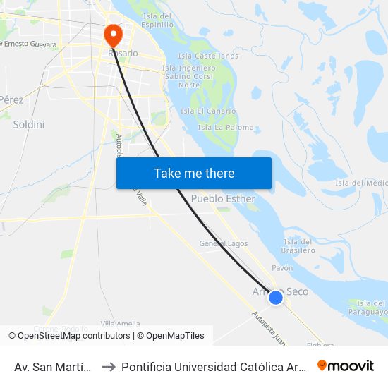 Av. San Martín X Libertad to Pontificia Universidad Católica Argentina Campus Rosario map