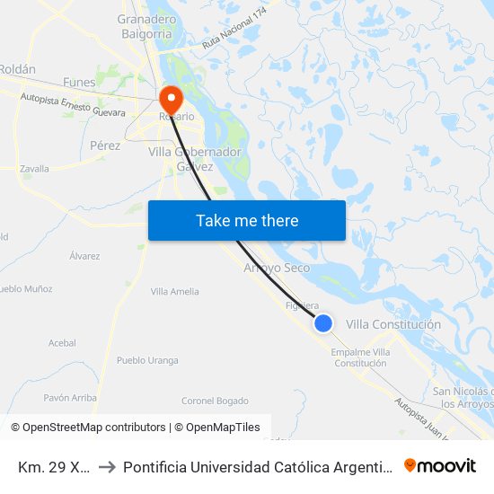 Km. 29 X Rp 21 to Pontificia Universidad Católica Argentina Campus Rosario map