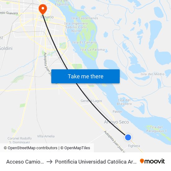 Acceso Camiones X Rp 21 to Pontificia Universidad Católica Argentina Campus Rosario map