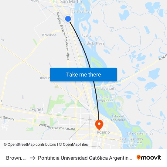 Brown, 2231 to Pontificia Universidad Católica Argentina Campus Rosario map