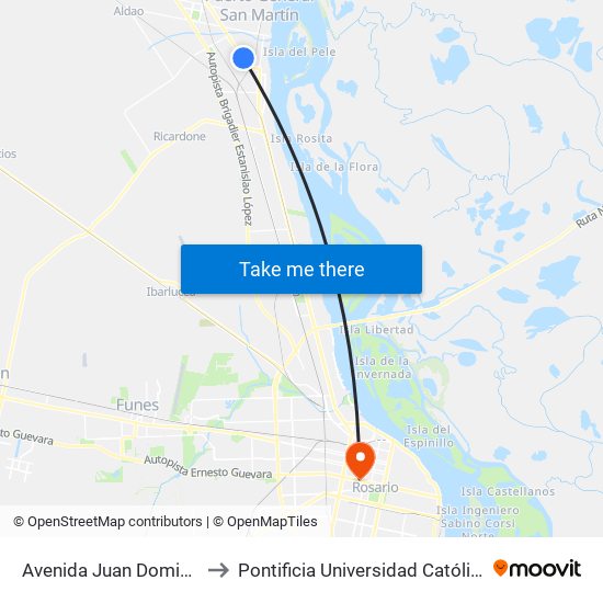 Avenida Juan Domingo Perón, 1601-1699 to Pontificia Universidad Católica Argentina Campus Rosario map
