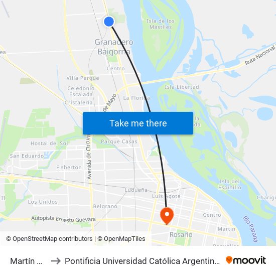 Martín Coppa to Pontificia Universidad Católica Argentina Campus Rosario map
