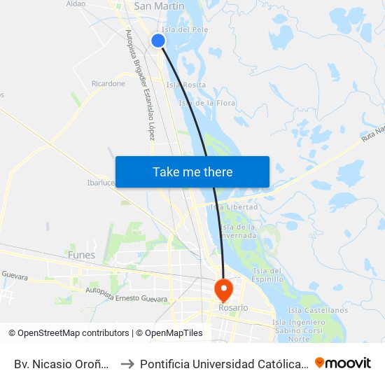 Bv. Nicasio Oroño X General López to Pontificia Universidad Católica Argentina Campus Rosario map