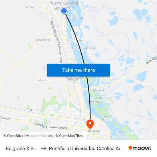 Belgrano X Buenos Aires to Pontificia Universidad Católica Argentina Campus Rosario map