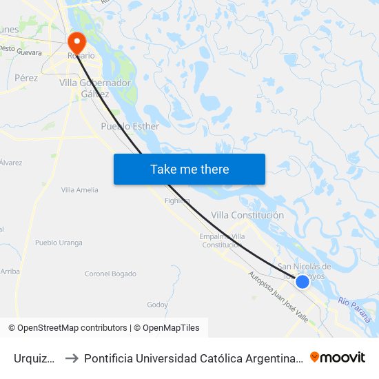 Urquiza 114 to Pontificia Universidad Católica Argentina Campus Rosario map