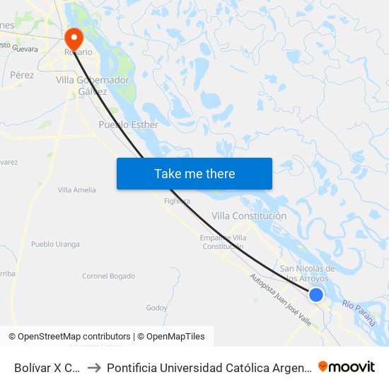 Bolívar X Cernadas to Pontificia Universidad Católica Argentina Campus Rosario map