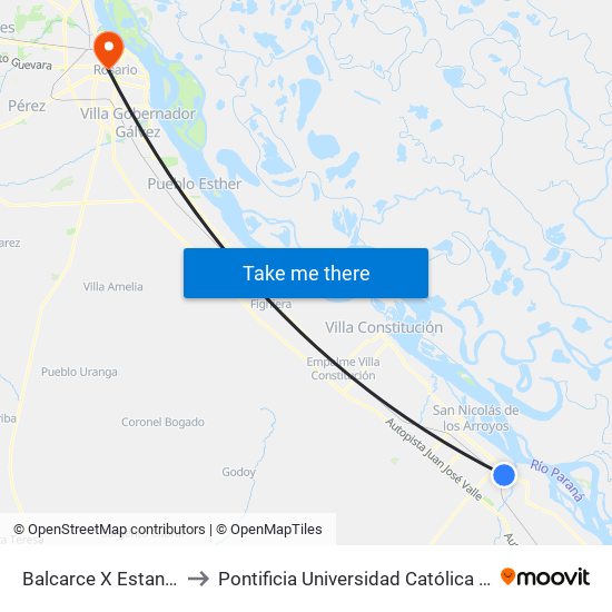 Balcarce X Estanislao Del Campo to Pontificia Universidad Católica Argentina Campus Rosario map