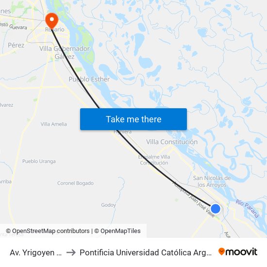 Av. Yrigoyen X Victoria to Pontificia Universidad Católica Argentina Campus Rosario map