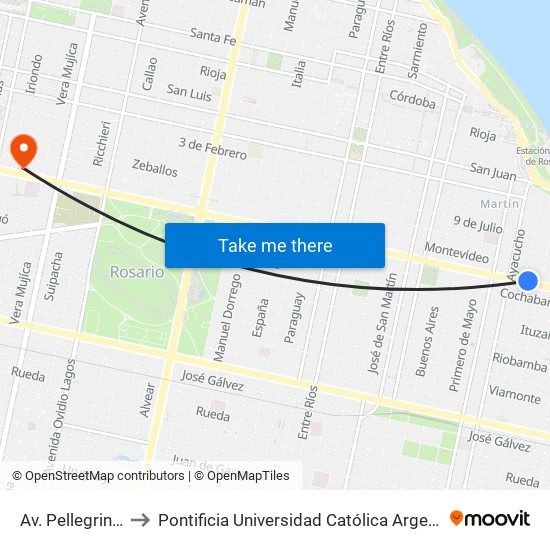 Av. Pellegrini X Colón to Pontificia Universidad Católica Argentina Campus Rosario map