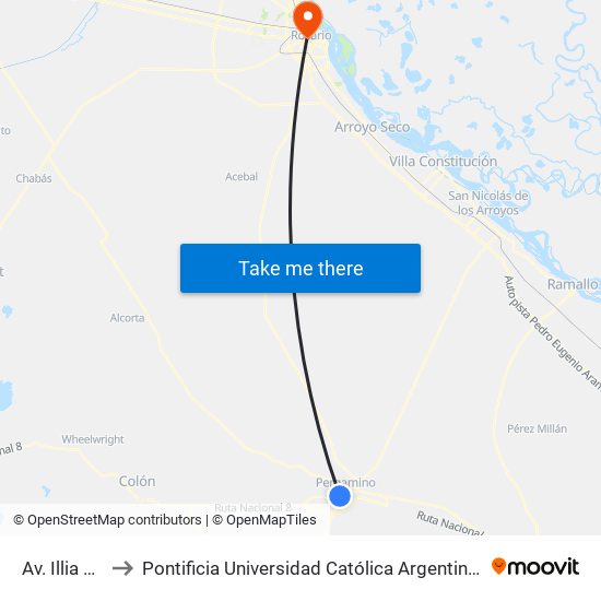 Av. Illia X Vela to Pontificia Universidad Católica Argentina Campus Rosario map