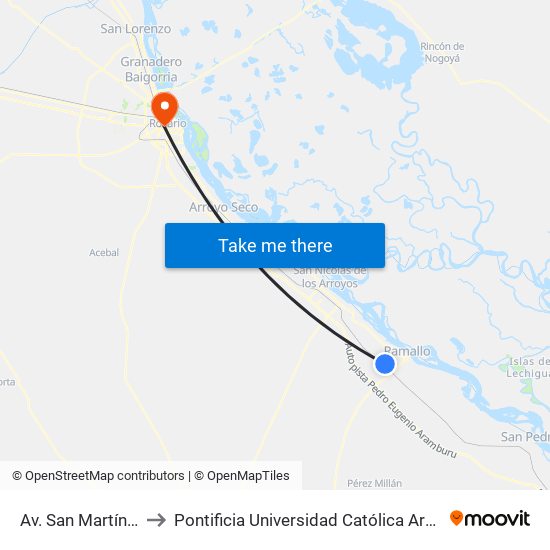 Av. San Martín X Belgrano to Pontificia Universidad Católica Argentina Campus Rosario map