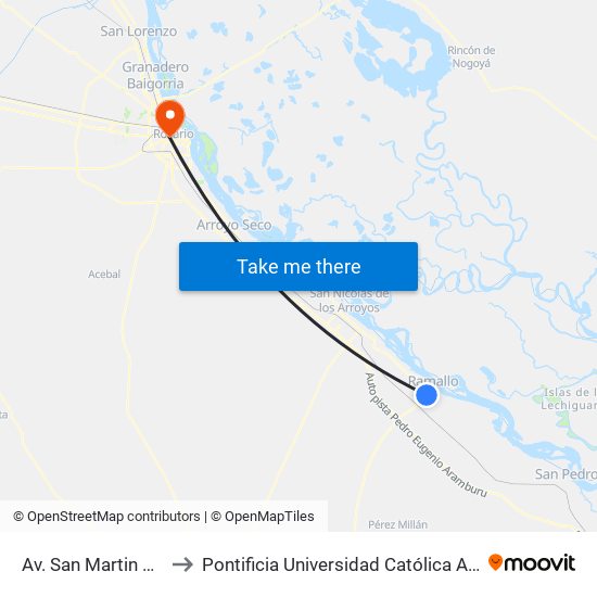 Av. San Martin X T. De Calcuta to Pontificia Universidad Católica Argentina Campus Rosario map