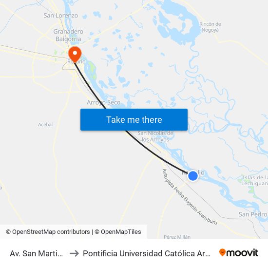 Av. San Martin X Moreno to Pontificia Universidad Católica Argentina Campus Rosario map