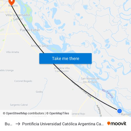 Bunge to Pontificia Universidad Católica Argentina Campus Rosario map