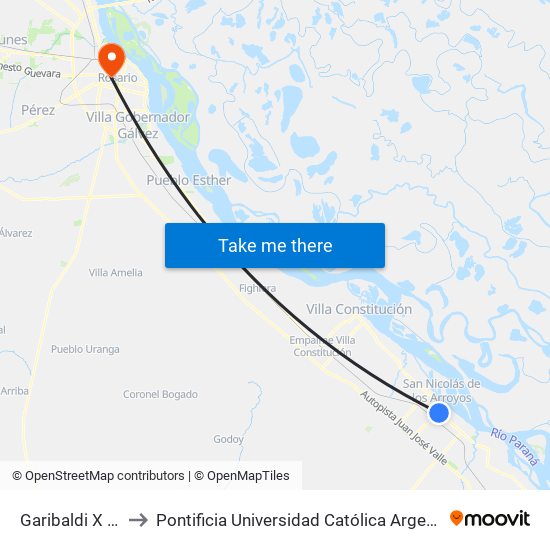 Garibaldi X Av. Savio to Pontificia Universidad Católica Argentina Campus Rosario map