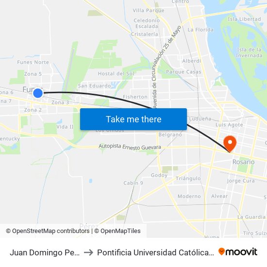 Juan Domingo Perón Y  Av. Rosario to Pontificia Universidad Católica Argentina Campus Rosario map