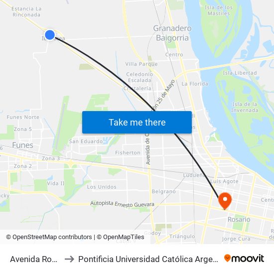 Avenida Rosario 414 to Pontificia Universidad Católica Argentina Campus Rosario map