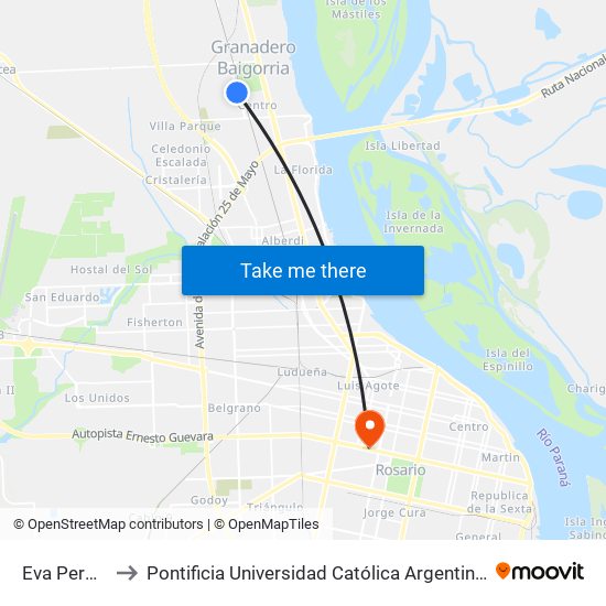 Eva Perón 517 to Pontificia Universidad Católica Argentina Campus Rosario map