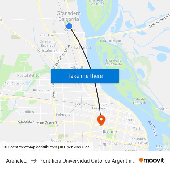 Arenales 206 to Pontificia Universidad Católica Argentina Campus Rosario map