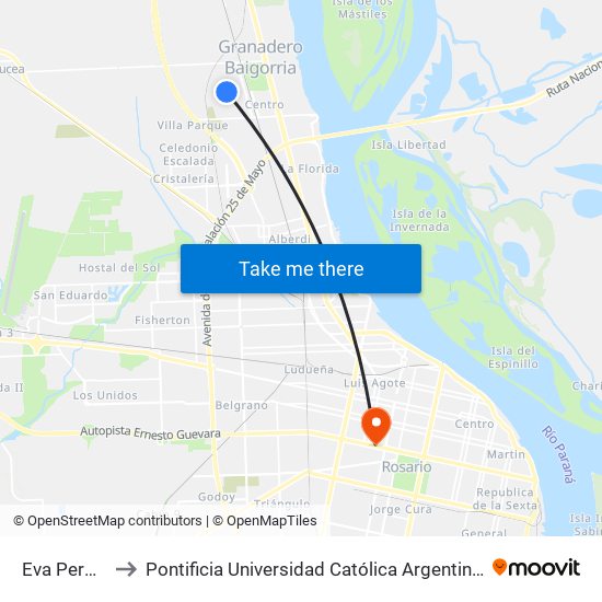 Eva Perón 861 to Pontificia Universidad Católica Argentina Campus Rosario map