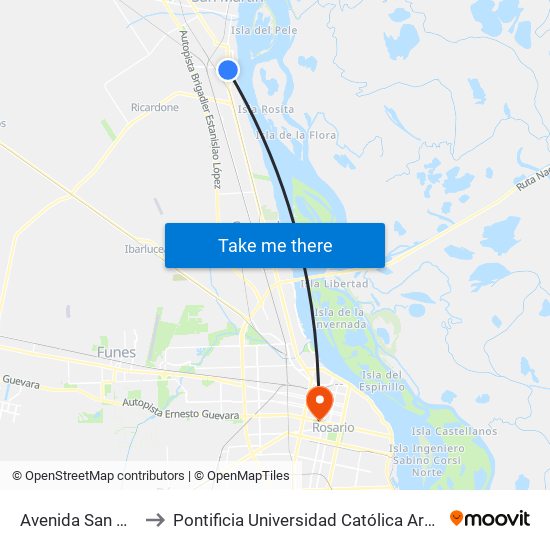 Avenida San Martín, 1272 to Pontificia Universidad Católica Argentina Campus Rosario map